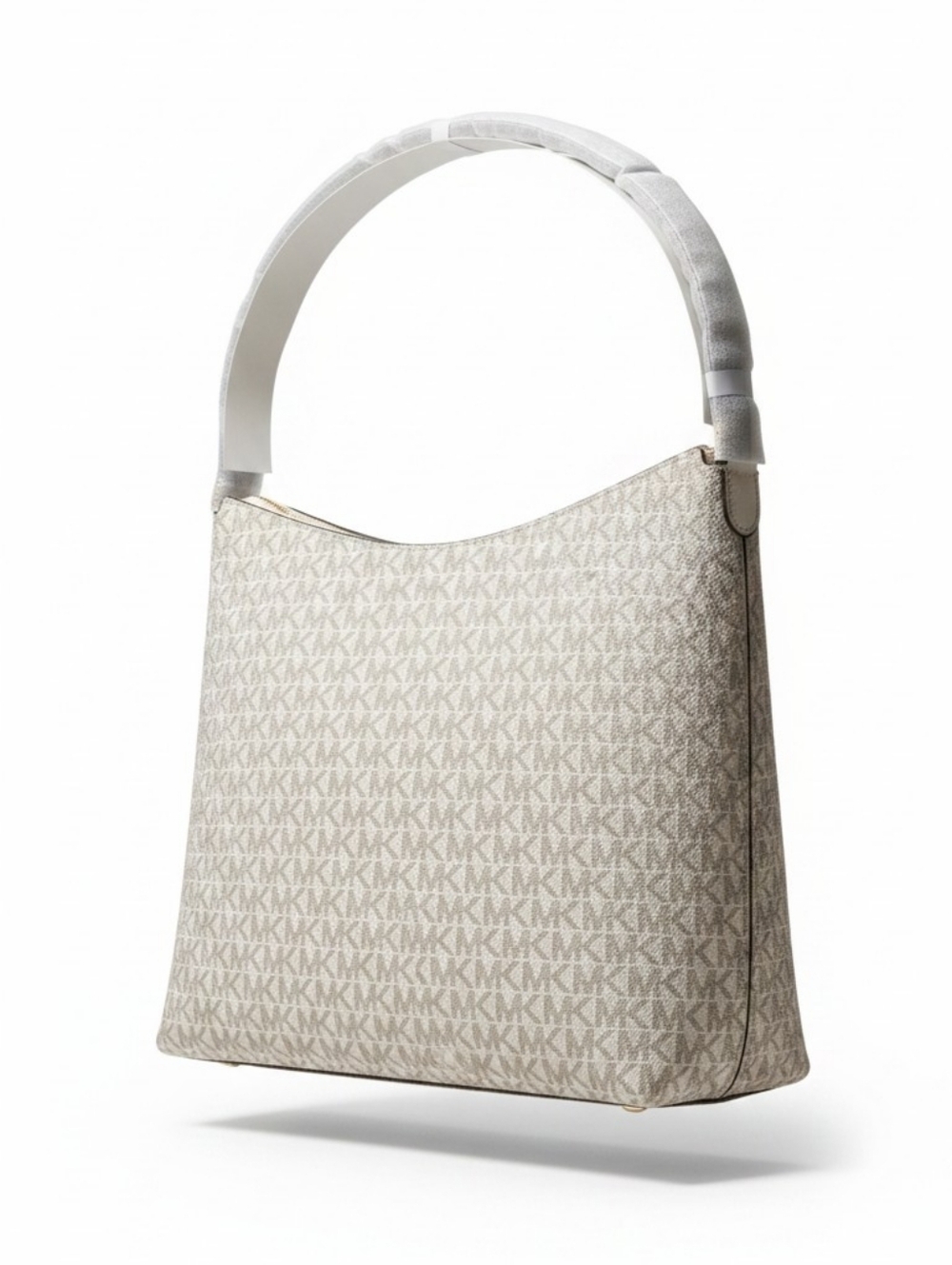 NWT  Michael Kors Cream Signature MK Logo Shoulder Bag with Double Front Pockets - Picture 2 of 12